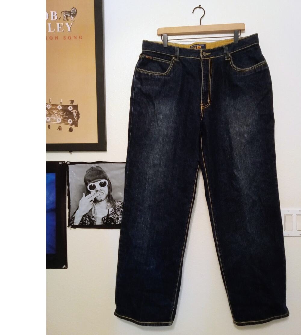 ENYCE Y2K Men's Baggy Wide Leg 100% Cotton Denim Jeans Hip Hop Streetwear SZ 38